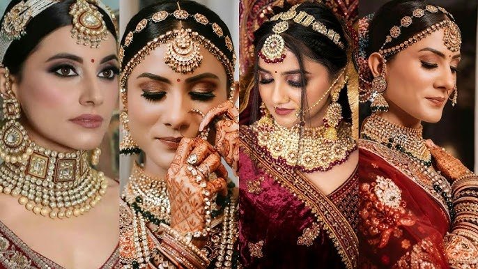 Indian bride wearing kundan jewellery matched with red wedding lehenga