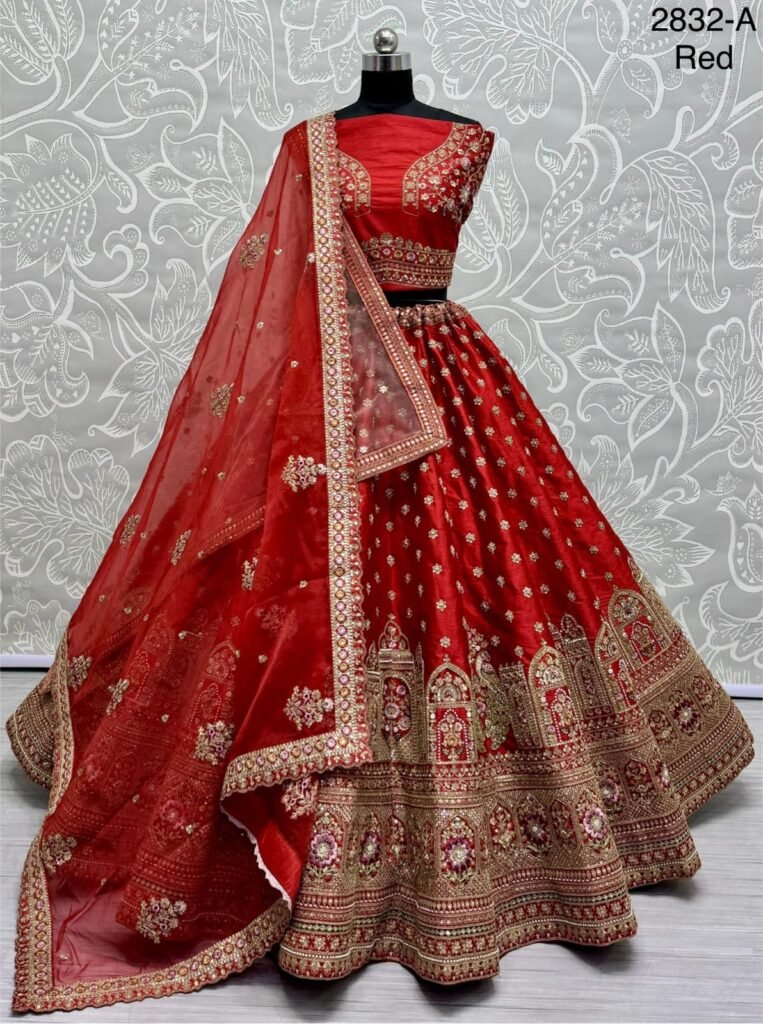 Heavy embroidered bridal lehenga with intricate handwork