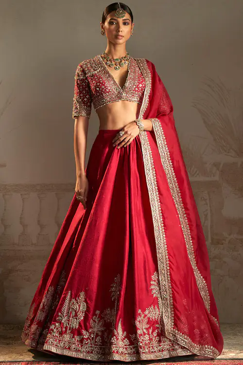 Lightweight bridal lehenga with minimal embroidery