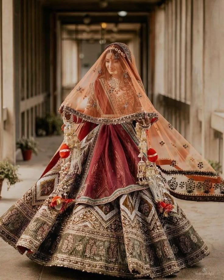 Bridal lehenga with double dupatta draping