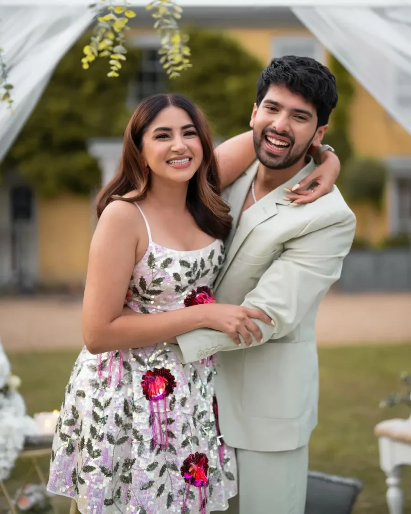 Bride and groom wearing coordinated outfits for pre-wedding shoot