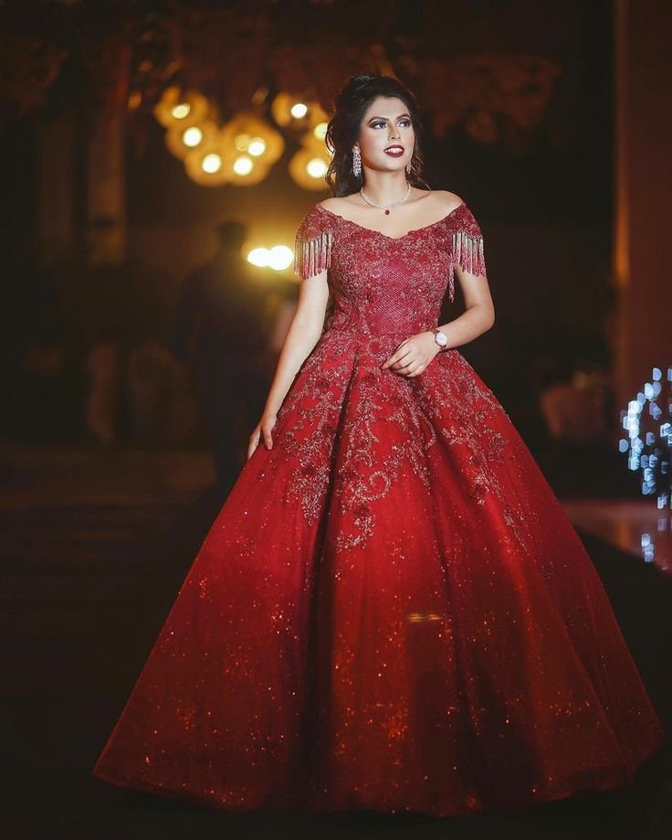 Bride wearing glamorous engagement gown