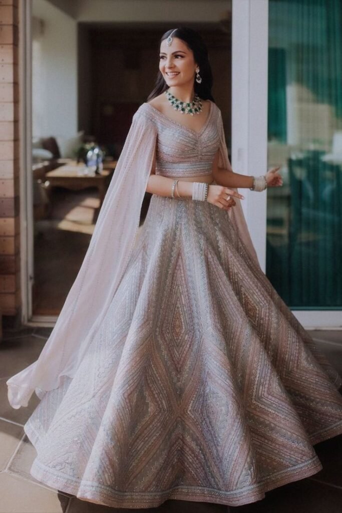 Modern engagement bride in pastel outfit