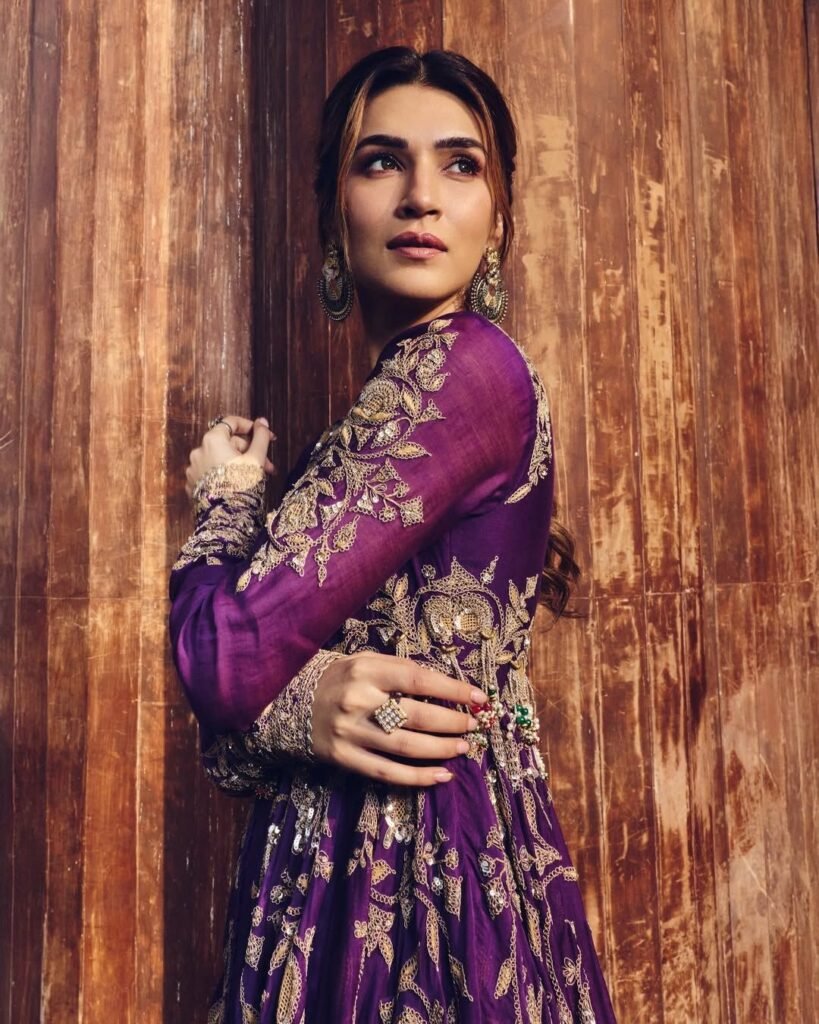 Kriti in her soft pastel pre-wedding suit
