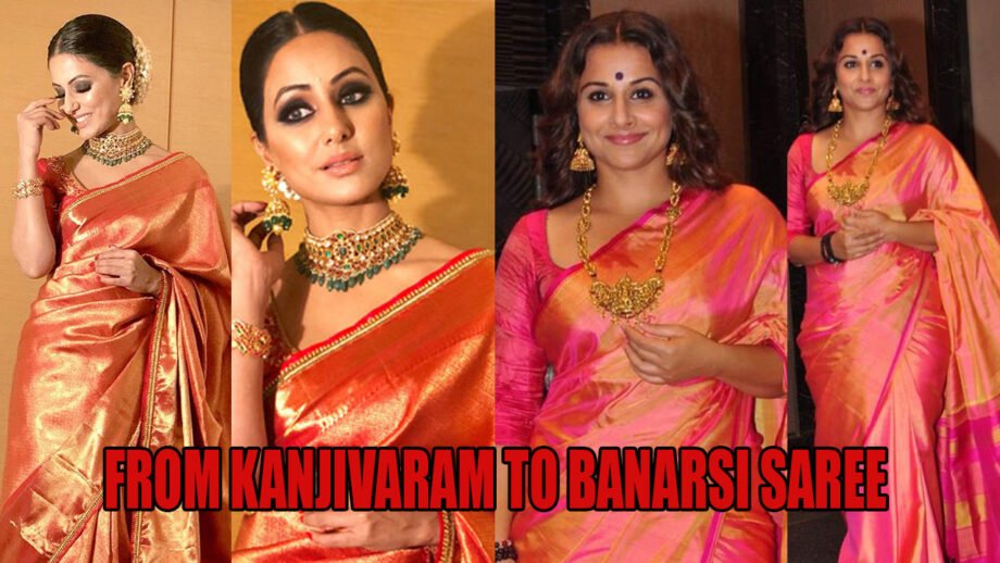Banarasi and Kanjivaram sarees displayed together