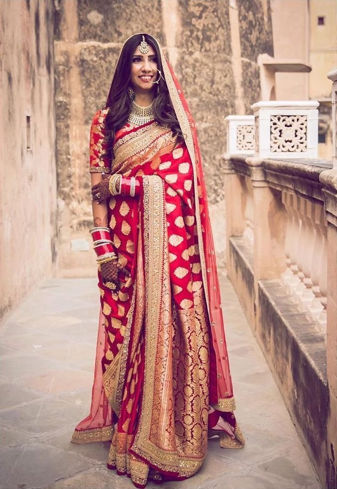 Bride wearing traditional Banarasi saree
