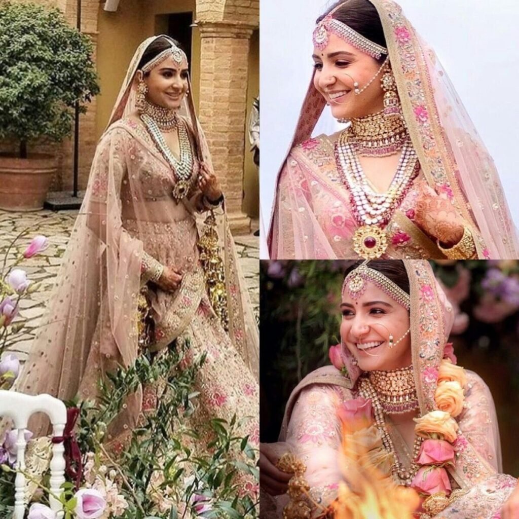  Bride wearing pastel lehenga inspired by Anushka Sharma