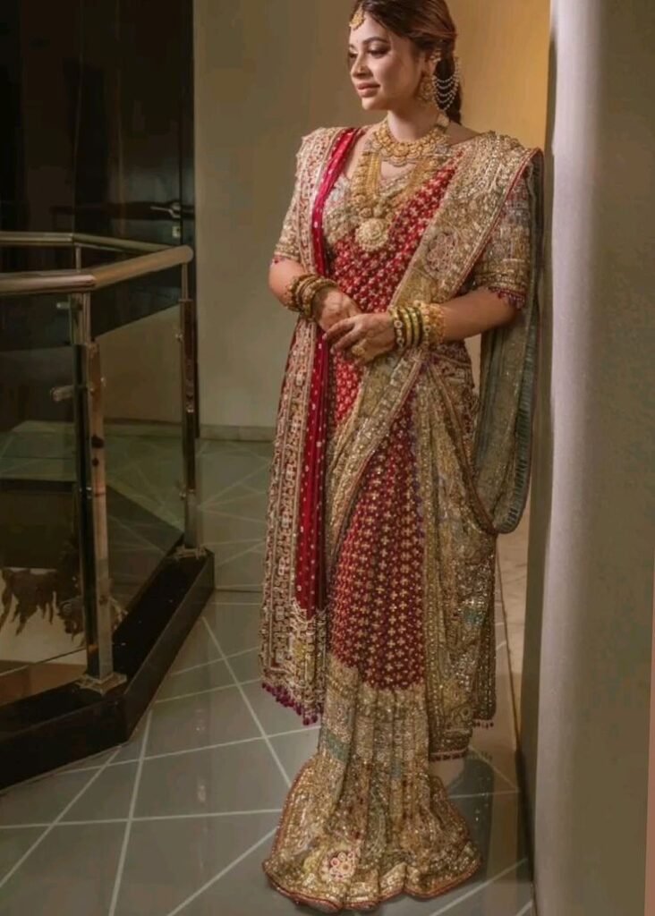 Bride wearing dupatta draped on one shoulder
