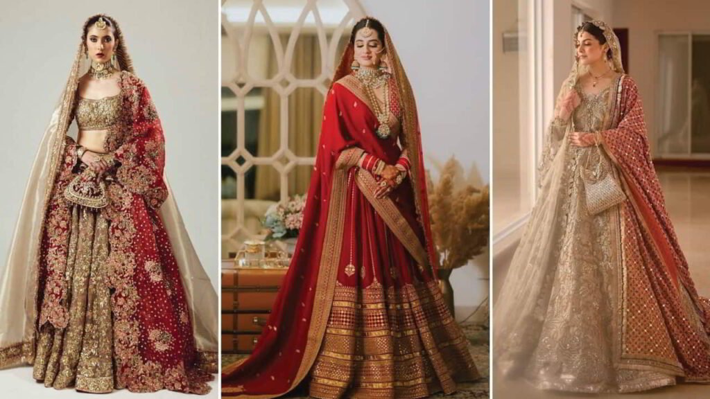 Close-up of bridal dupatta pins and draping finish