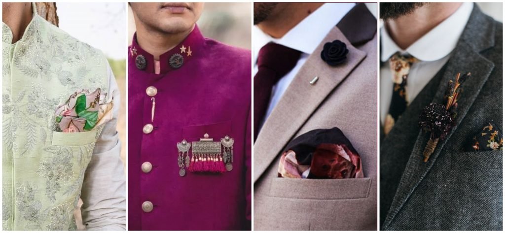 Stylish groom pocket square paired with a formal suit