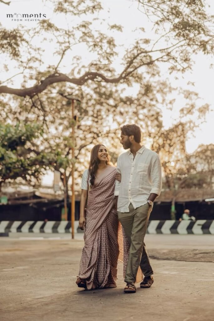  Couple walking together during pre-wedding shoot