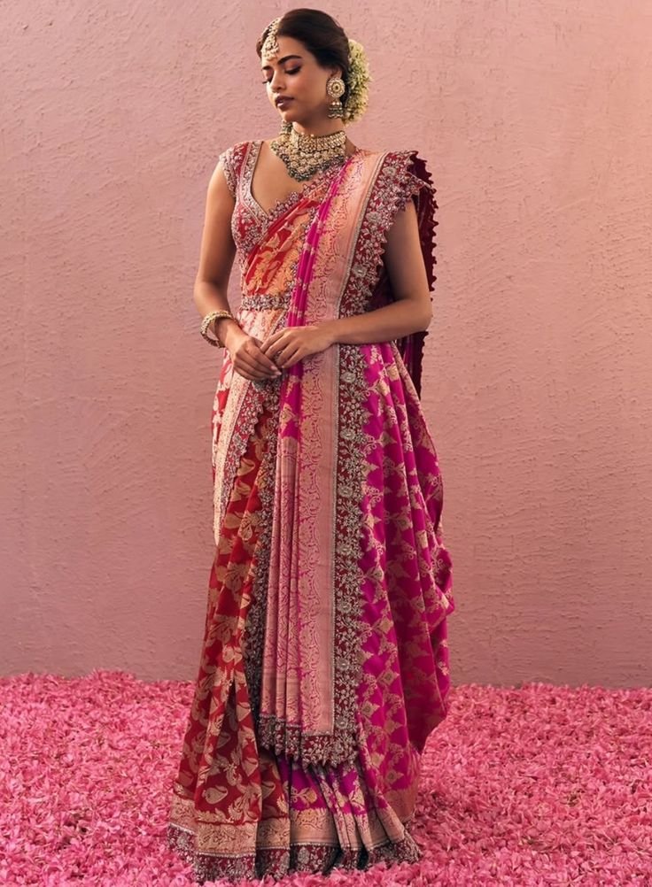 Modern bridal dupatta one shoulder drape