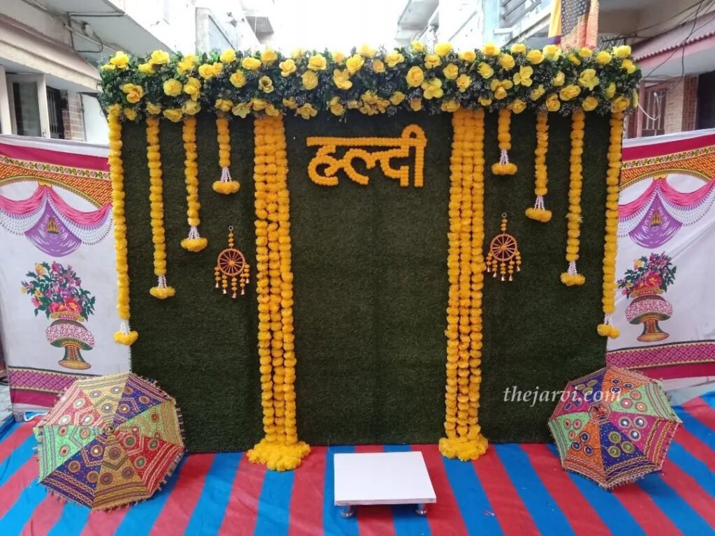 marigold decoration for haldi ceremony at home