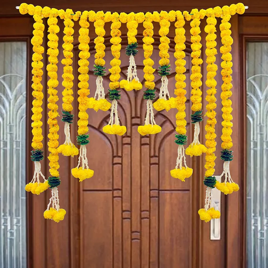 marigold garland decoration for haldi at home