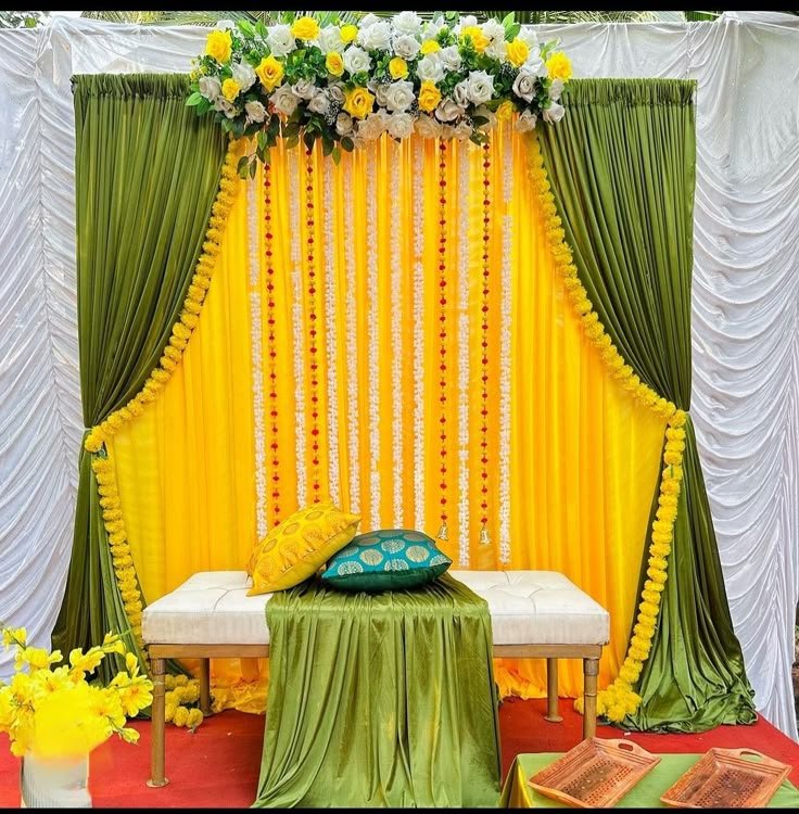 haldi decoration with plants at home