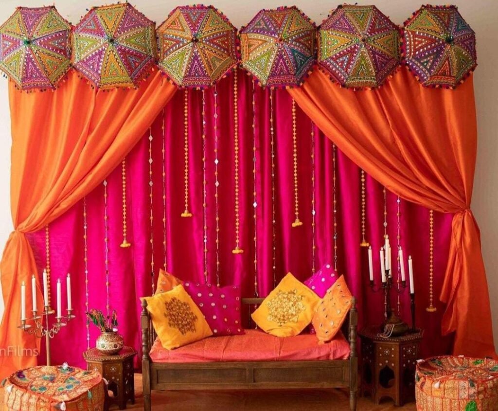 fabric backdrop for haldi ceremony at home