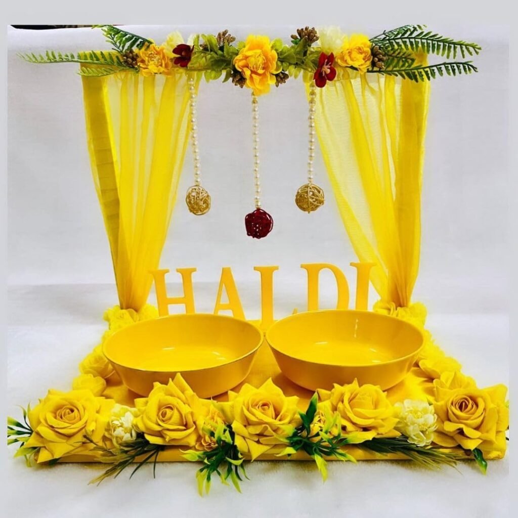 haldi ritual tray decoration at home