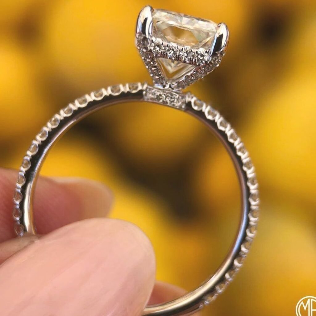  hidden halo diamond ring side view