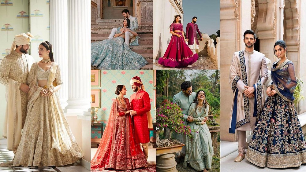 Color palette for groom and bride wedding outfits.
